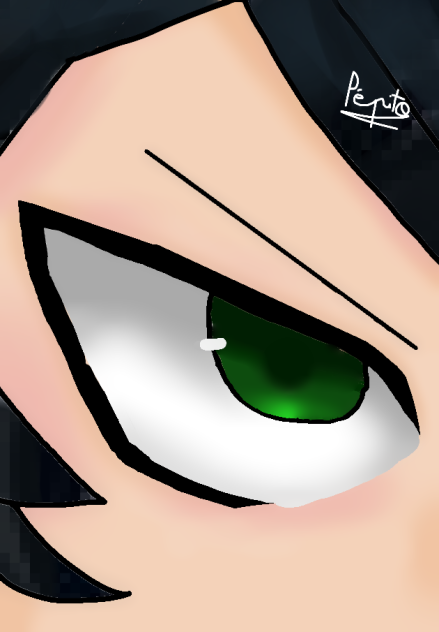Green eye with blue hair