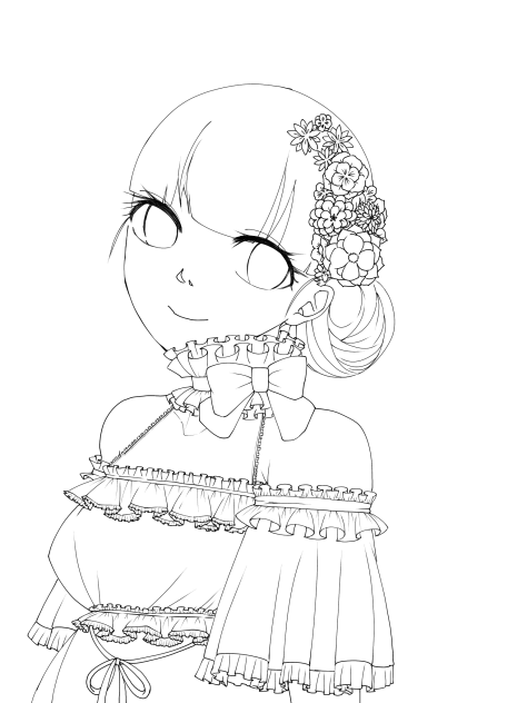 花飾りの少女@線画
