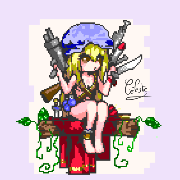 fille armée pixel art