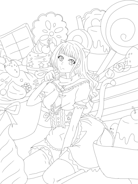猫娘は食いしん坊  (線画)