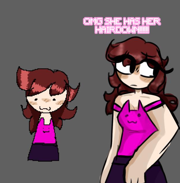 Scarlet with hair down
