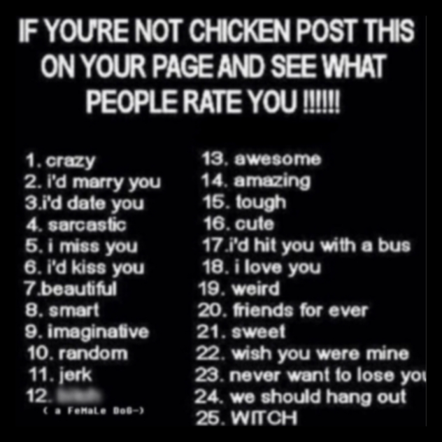 IF YOU'RE NOT CHICKEN POST THIS
