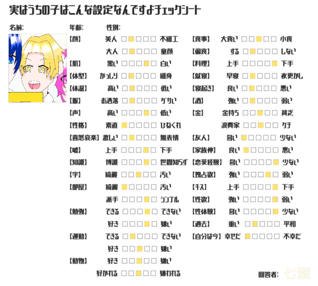 実はうちの子こんな設定なんですよチェックシート(七瀬) - ibisPaint