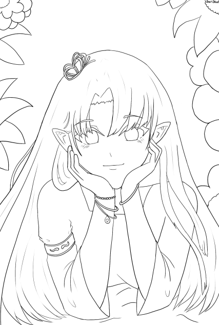 beautiful elf girl(lineart)