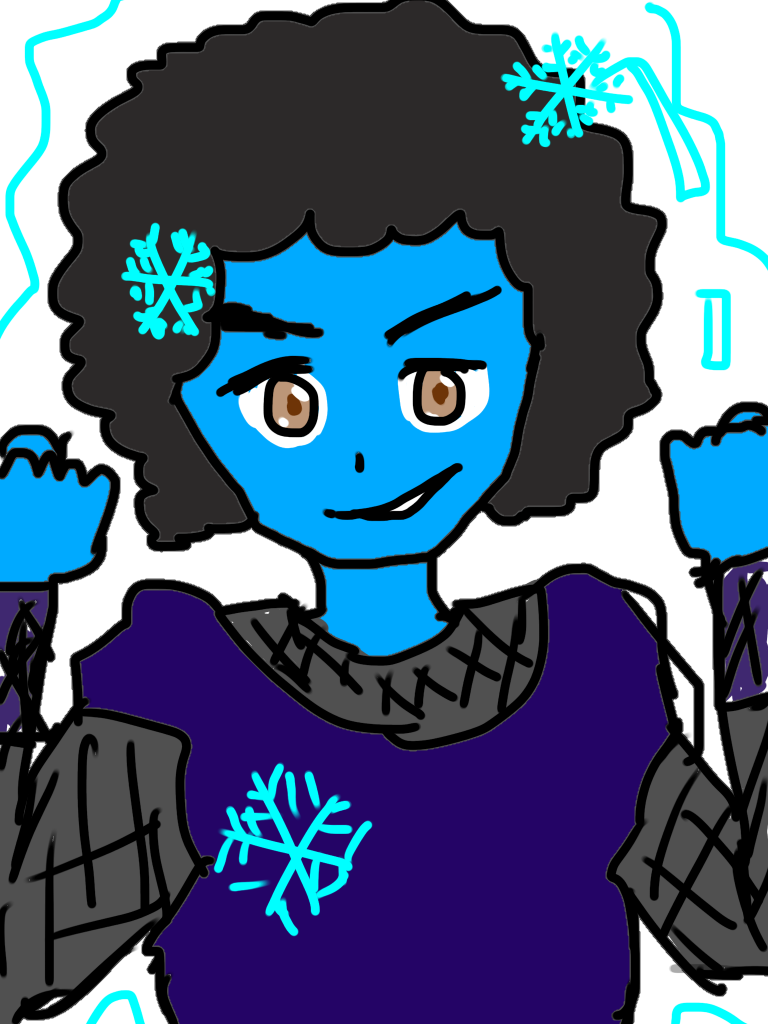 お題 黒色アフロ ゴツゴツした体青い肌 氷をまとう 職業 忍者 Ibispaint