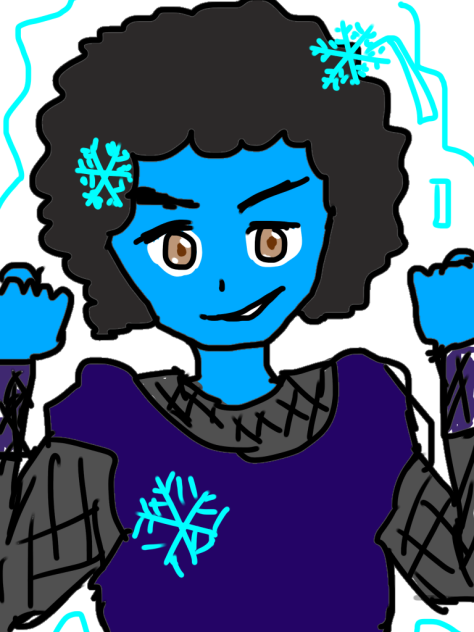 お題 黒色アフロ ゴツゴツした体青い肌 氷をまとう 職業 忍者 Ibispaint