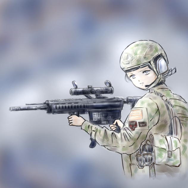 銃を構える女兵士　模写