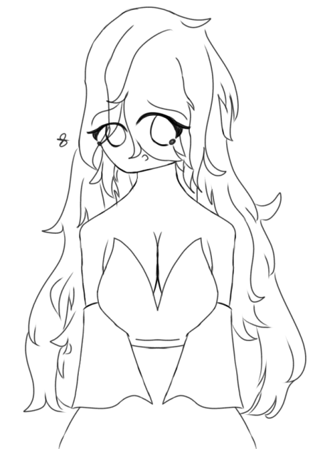 A Nice Girl with long Hair Lineart