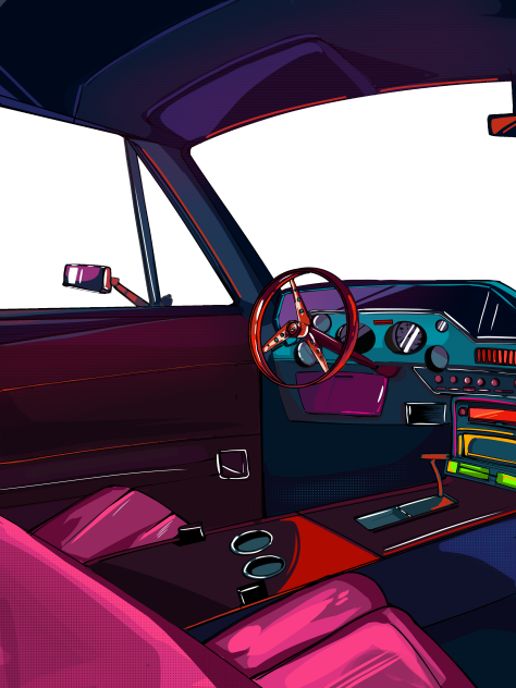 Retro car interior (coloured)