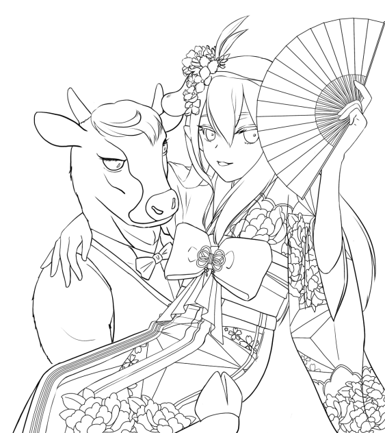 吸血鬼ちゃんと牛さん　線画