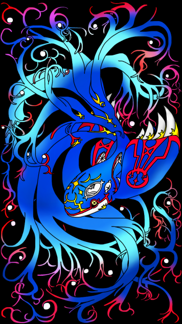 今さらですが修正しましたポケモンのカイオーガをミュシャ風に描いてみた