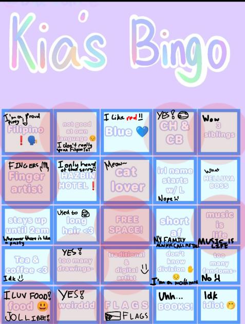 Dia or Kia's Bingo!!!