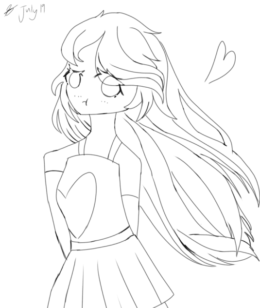 Jealous Lovely girl in the wind Lineart