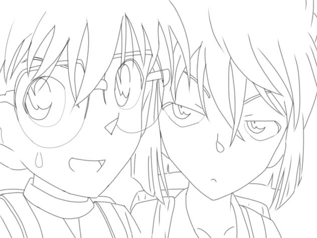 コナンくんと哀ちゃん（線画）
