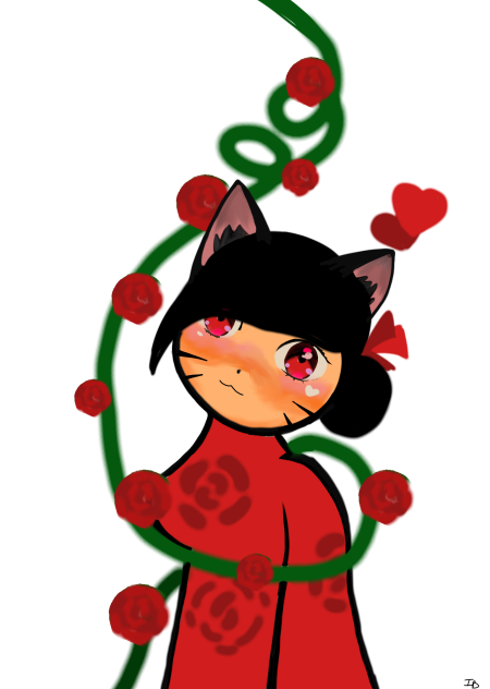 human cat on the the roses