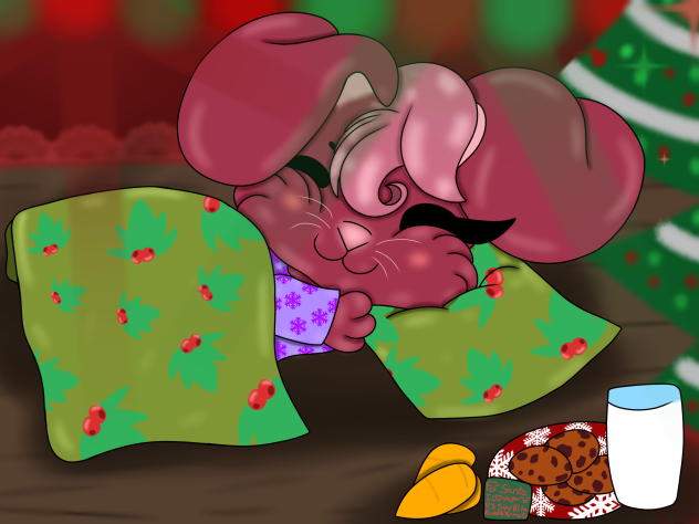 Sleeping Pink Bunny Waiting For Santa