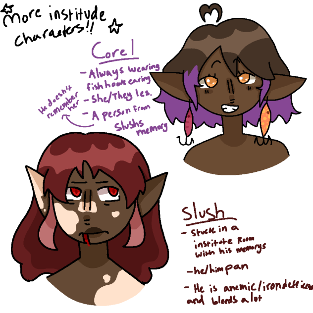 Corel and Slush character ref.