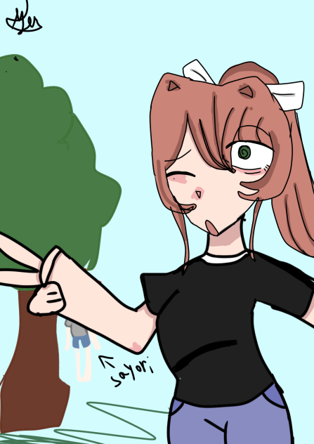 MONICA AND SAYORI HANGING WARNING
