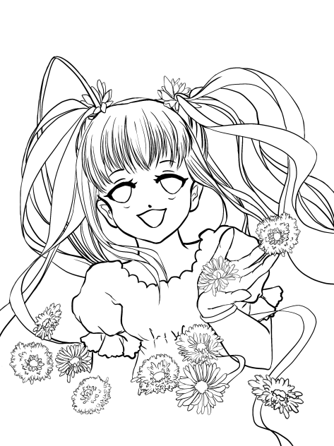 ひなげし　花言葉　無邪気　　線画