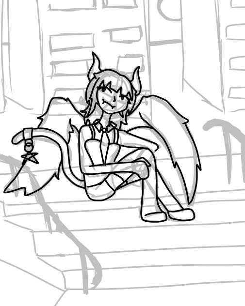 Aussie on stairs (sketch)