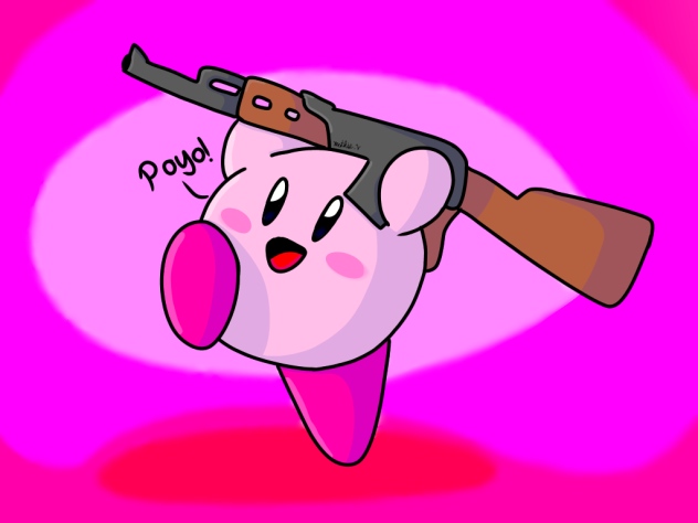 Kirby holding an AK-47