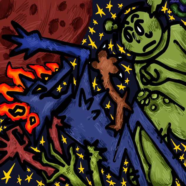 Wolf Alien and Green Alien