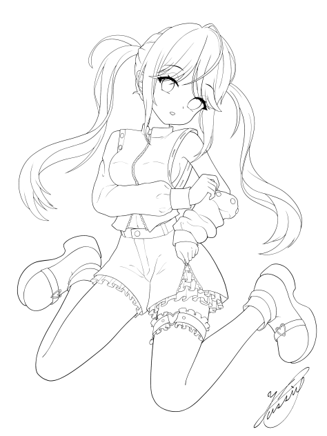 2wayトップスとフリル付きショーパン（線画）