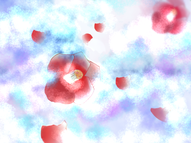 雪に散った寒椿