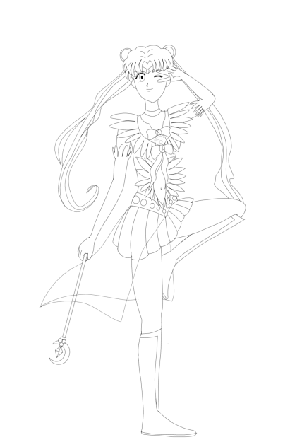 外人イラストレターのセラムンの模写の模写の線画