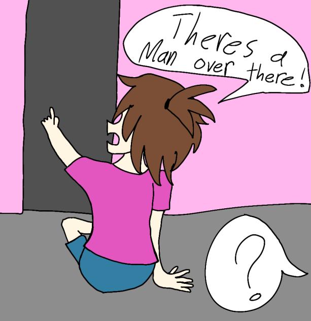Three-year-old pointing to a closet