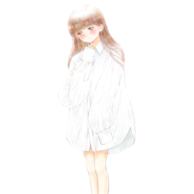 彼シャツ初めて着て照れてる女の子。