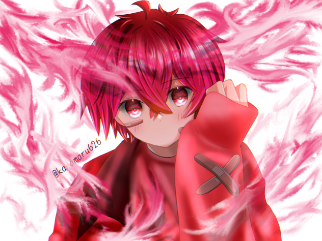 神の線画と炎の暖色