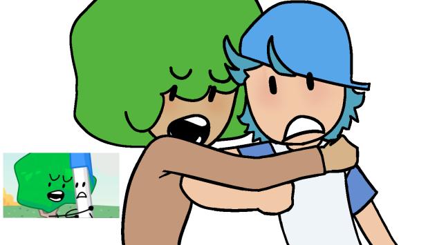 Tree being scared hugging pen humanized