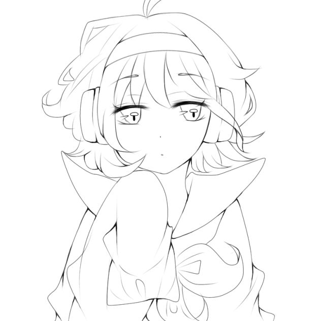 線画　ヘッドフォン少女