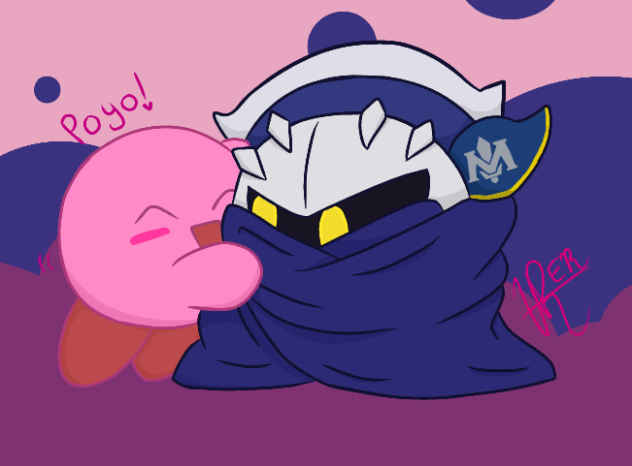 Kirby hugging Meta Knight