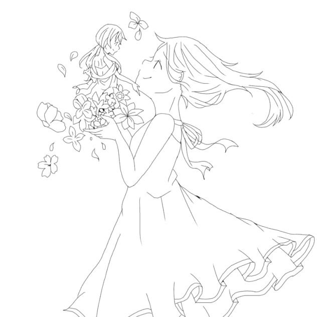 花と惜別 線画