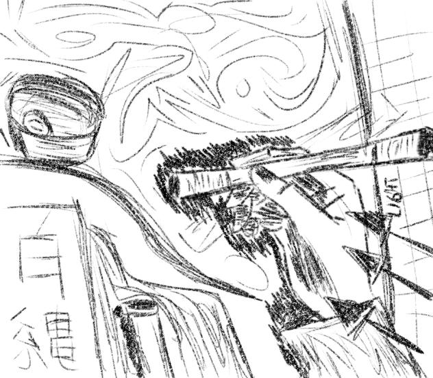Penspinning drawing (black and white)