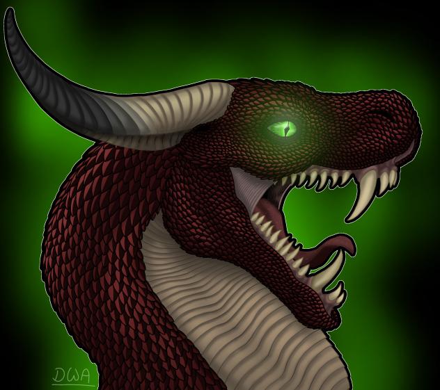Red Dragon With Glowing Green Eyes