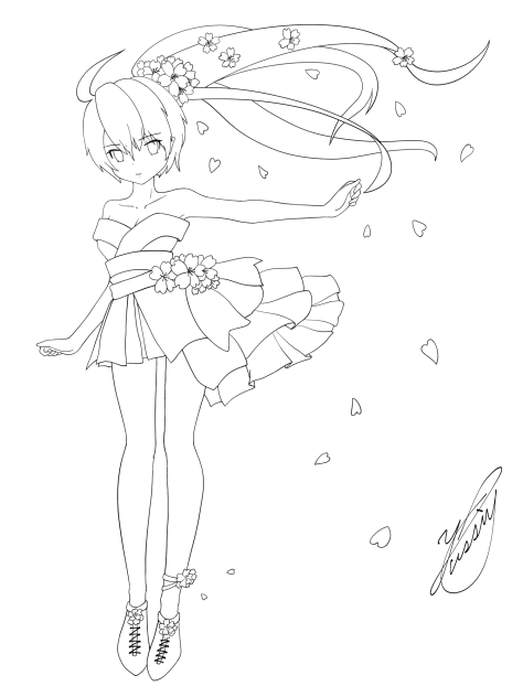 Sakura fluttering（線画）