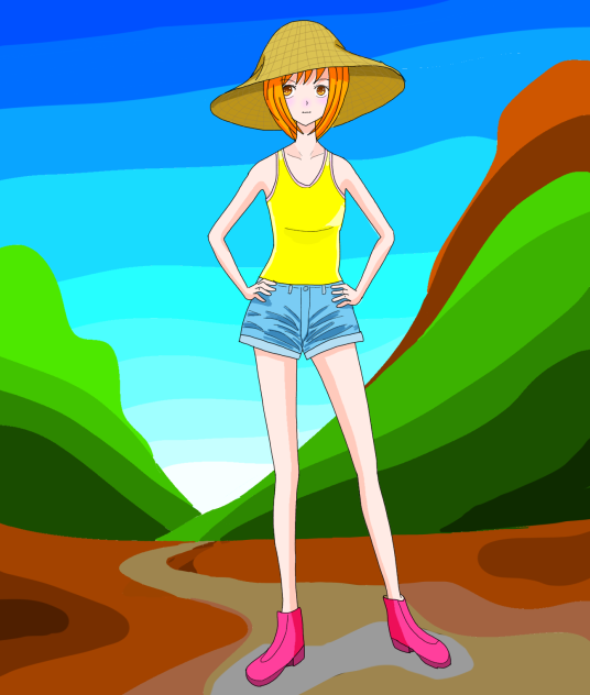 麦藁帽子の山ガール