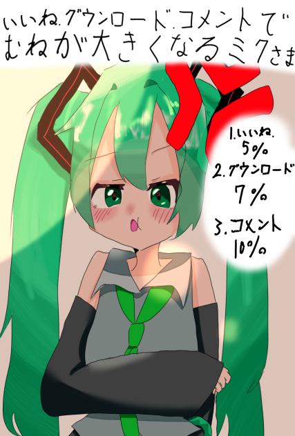 いいね，ダウンロード，コメントで，胸が大きくなるミク様