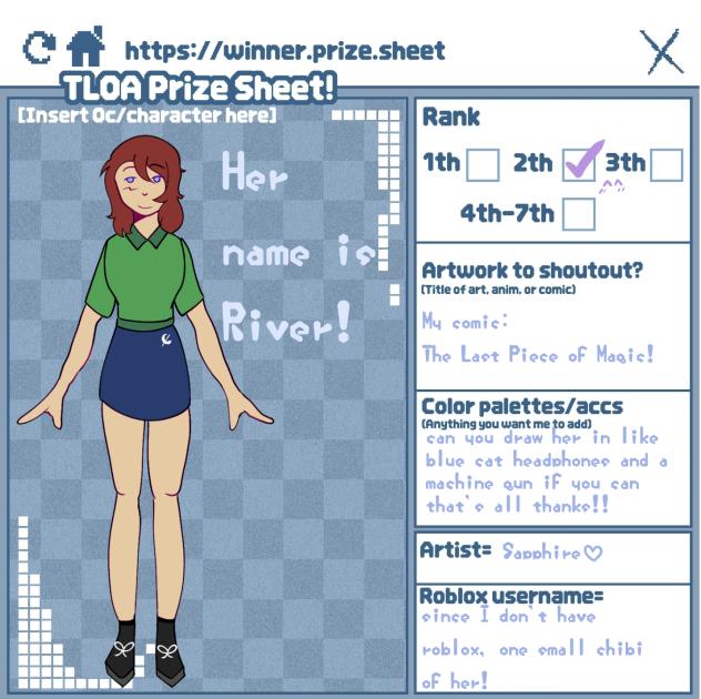 prize sheet for 2nd place!!