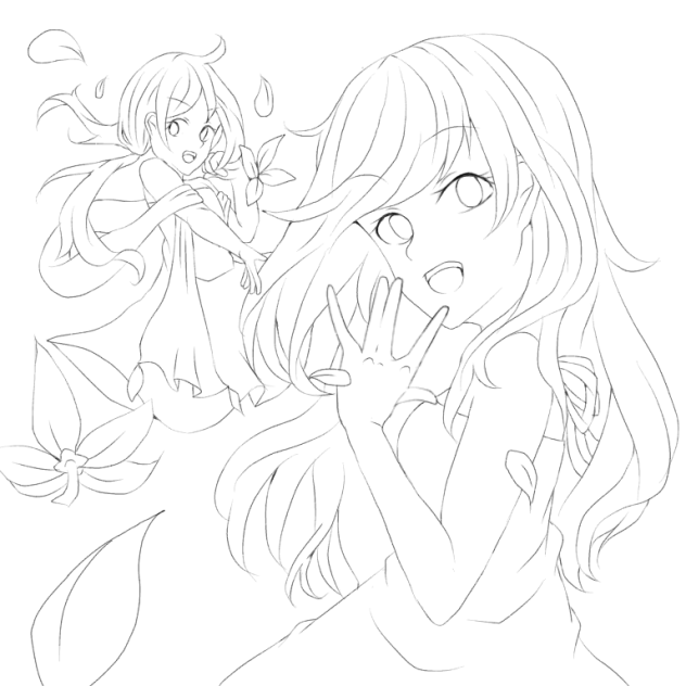 花と邂逅 線画
