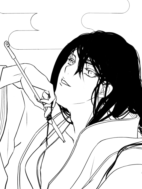 寝れないので落書き 線画 蔭間とキセル