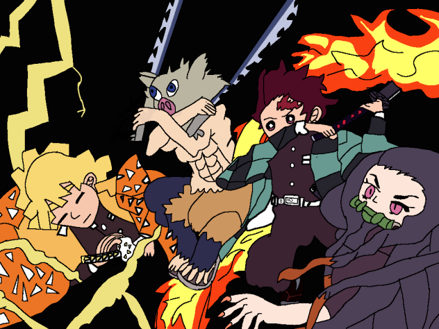 Zenitsu Inosuke Tanjiro and Nezuko