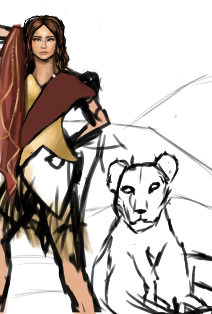 Girl and lion sketch