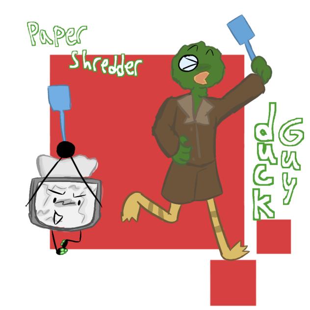 duck guy and paper shredder