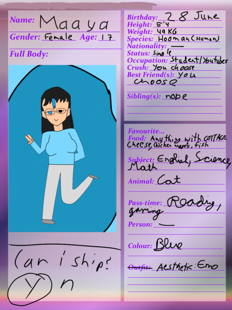 Character sheet for Social Media