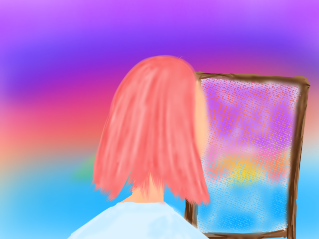 I drew a girl drawing the sunset