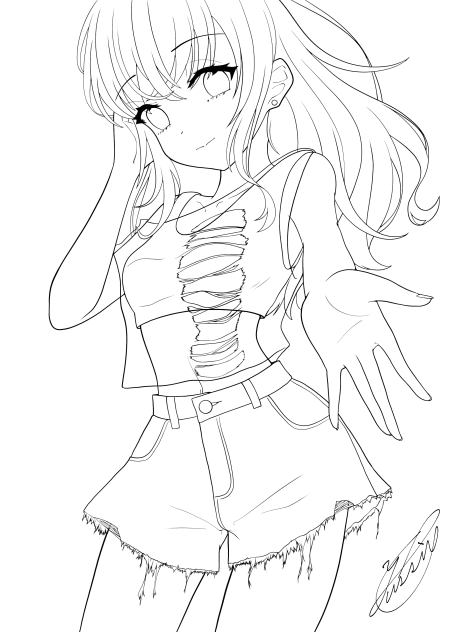 ダメージトップス＆ショートパンツ（線画）